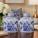 Decorative Lidded Jars Set of 2 | Classic White Blue Chinoiserie Art
