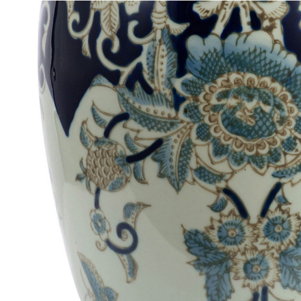 Botanical Ginger Jar with Lid | Classical Blue White Floral Motifs | 11"