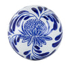 3pc Decorative Orbs Set | Glossy Blue White Porcelain Balls w Floral Motifs