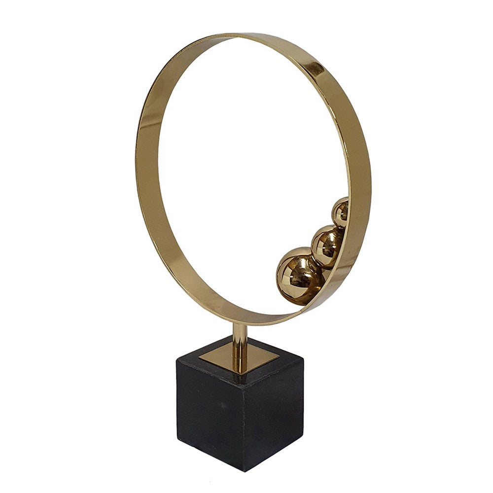 Mavy Large Tabletop Decor | Ring Statuary | Black Marble | Gold Steel 15"