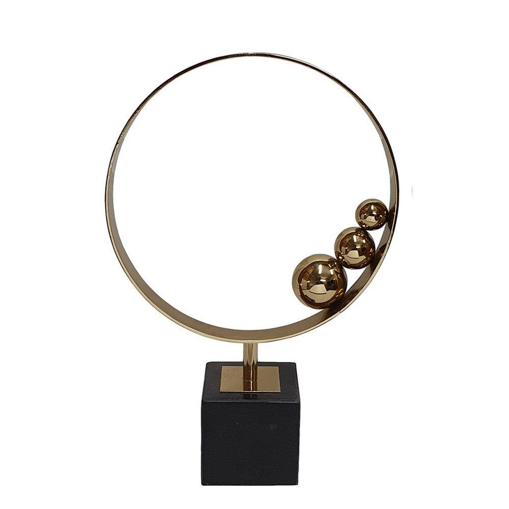 Mavy Large Tabletop Decor | Ring Statuary | Black Marble | Gold Steel 15"