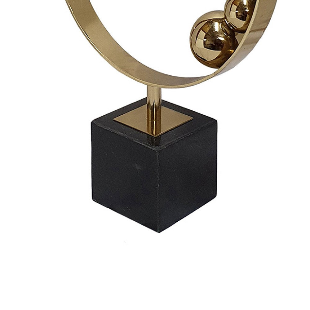 Mavy Large Tabletop Decor | Ring Statuary | Black Marble | Gold Steel 15"