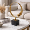 Mavy Large Tabletop Decor | Ring Statuary | Black Marble | Gold Steel 15"