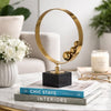 Mavy Large Tabletop Decor | Ring Statuary | Black Marble | Gold Steel 15"