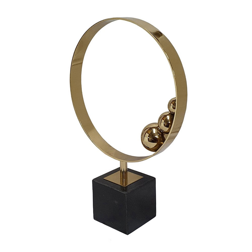 Mavy Small Tabletop Decor | Ring Statuary Black Marble | Gold Steel 14"