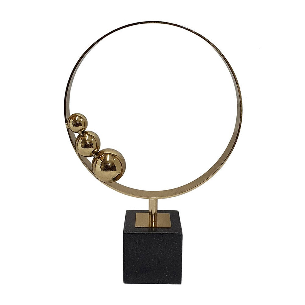Mavy Small Tabletop Decor | Ring Statuary Black Marble | Gold Steel 14"