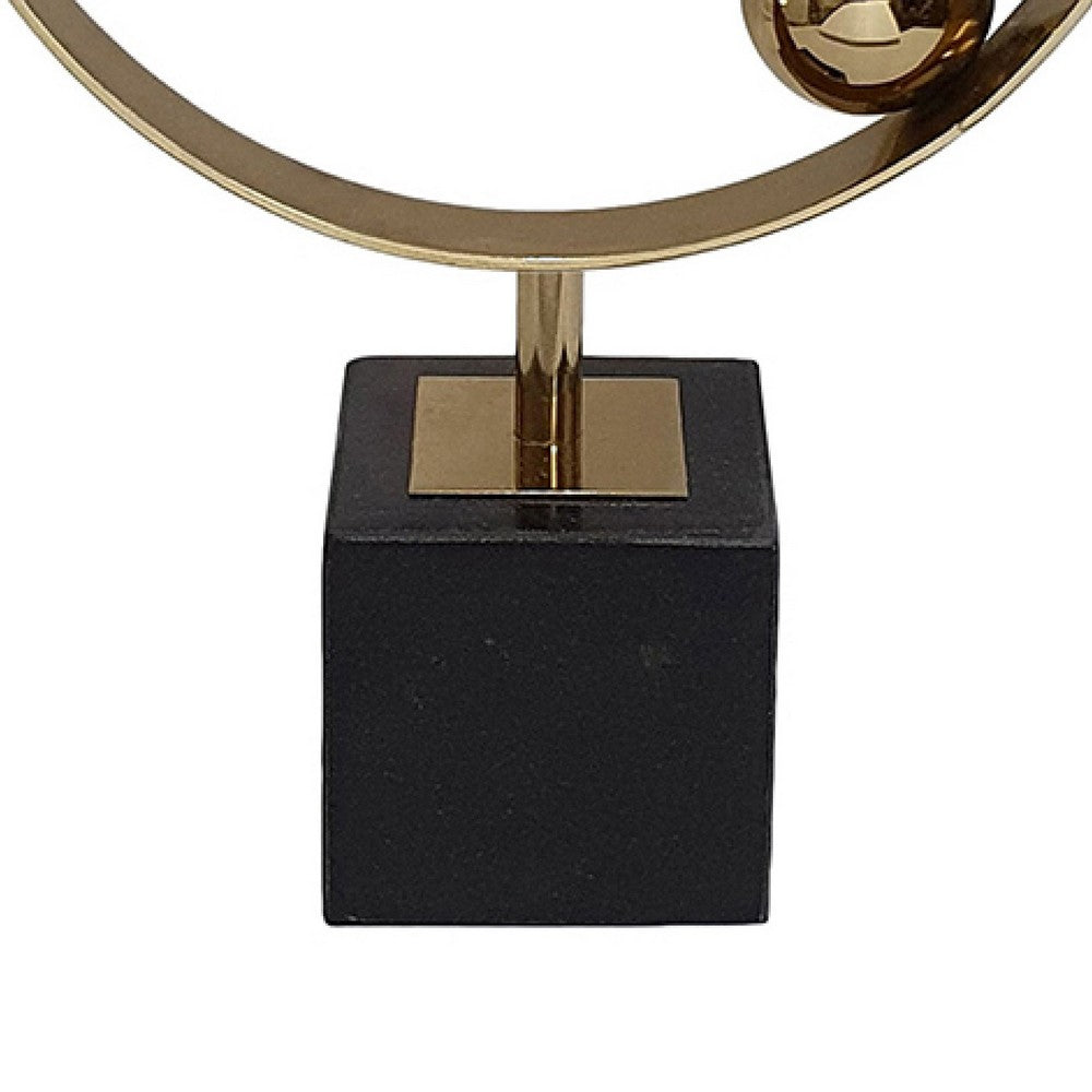 Mavy Small Tabletop Decor | Ring Statuary Black Marble | Gold Steel 14"