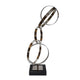 Haren Large Sculpture | Silver Steel Intertwined Rings | Black Marble 23"