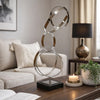Haren Large Sculpture | Silver Steel Intertwined Rings | Black Marble 23"