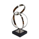 Haren Small Sculpture | Silver Steel Intertwined Rings | Black Marble 15"