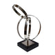 Haren Small Sculpture | Silver Steel Intertwined Rings | Black Marble 15"