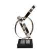 Haren Small Sculpture | Silver Steel Intertwined Rings | Black Marble 15"