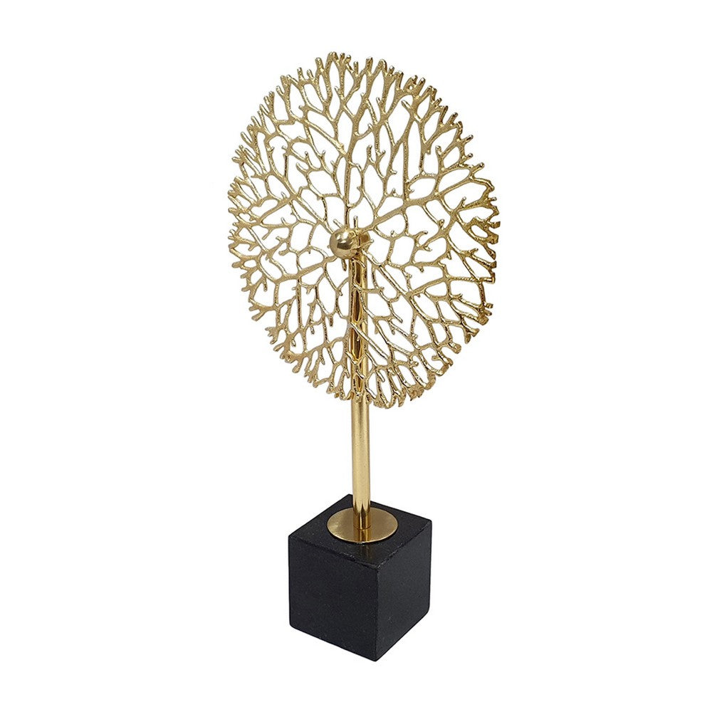 Tabletop Decor | Abstract Coral Statuary | Black Marble | Gold Metal 16"