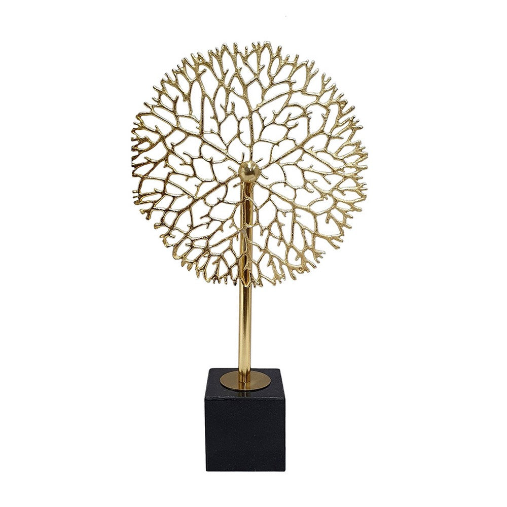 Tabletop Decor | Abstract Coral Statuary | Black Marble | Gold Metal 16"