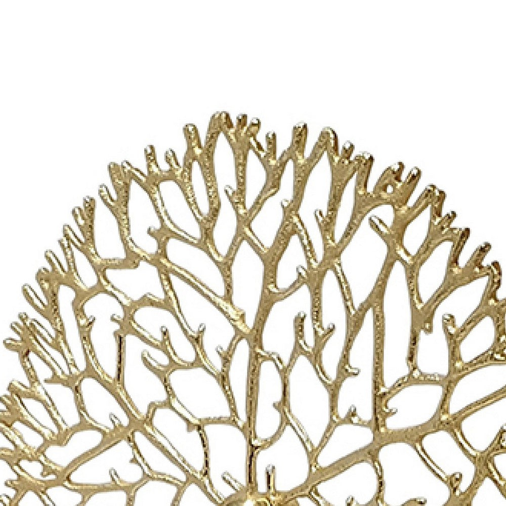 Tabletop Decor | Abstract Coral Statuary | Black Marble | Gold Metal 16"