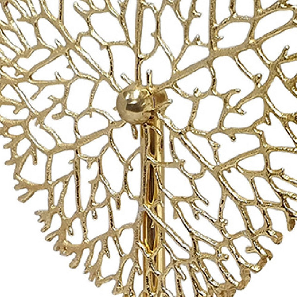 Tabletop Decor | Abstract Coral Statuary | Black Marble | Gold Metal 16"