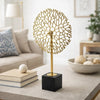 Tabletop Decor | Abstract Coral Statuary | Black Marble | Gold Metal 16"