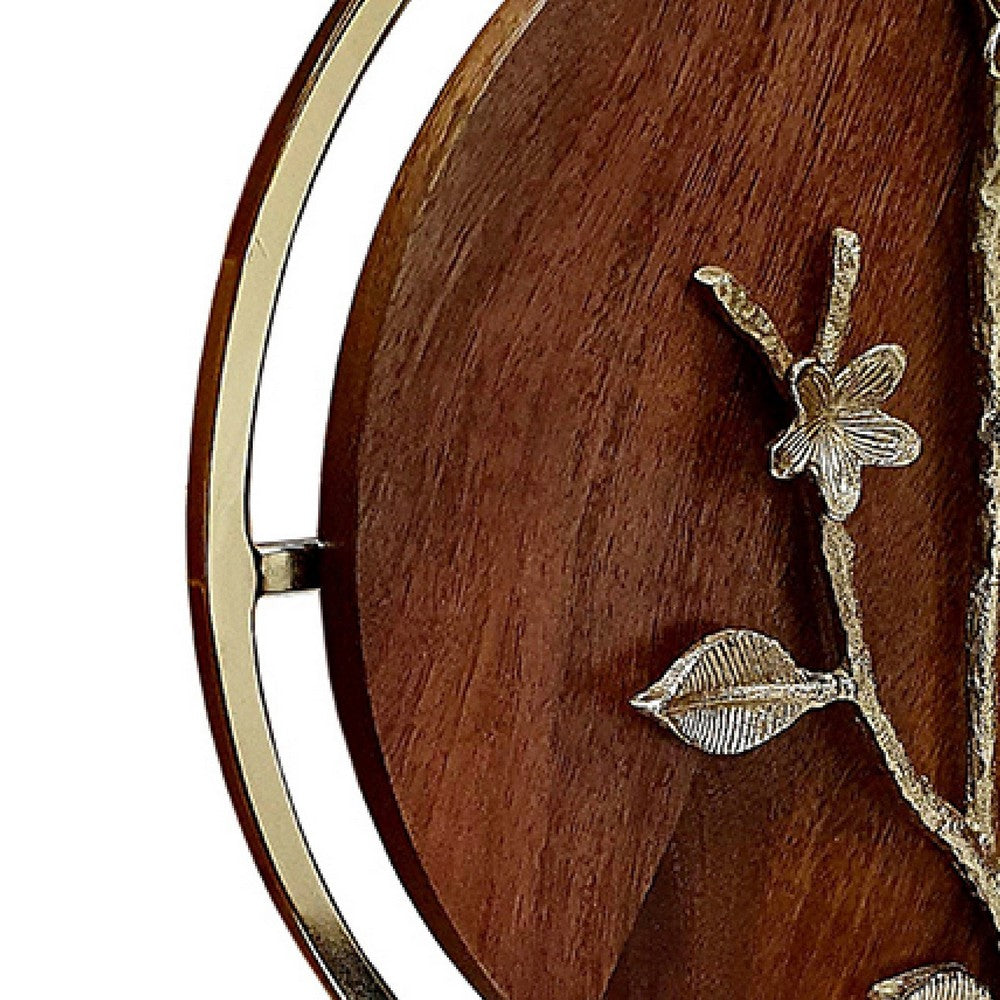Orion Blossom Sculpture w Marble Base | Brown Wood | Gold Metal 17"