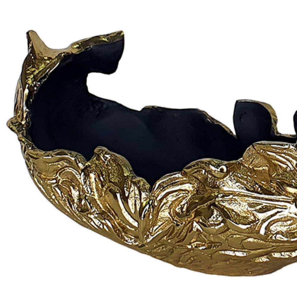 Tabletop Decor | Peacock Sculpture w Bowl Section | Gold and Black 23"