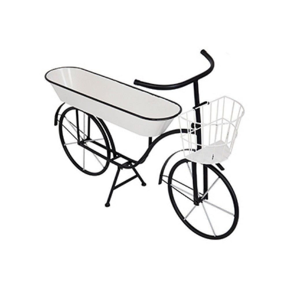 Indoor Outdoor Bicycle Plant Stand w Basket | White | 39" Black Iron