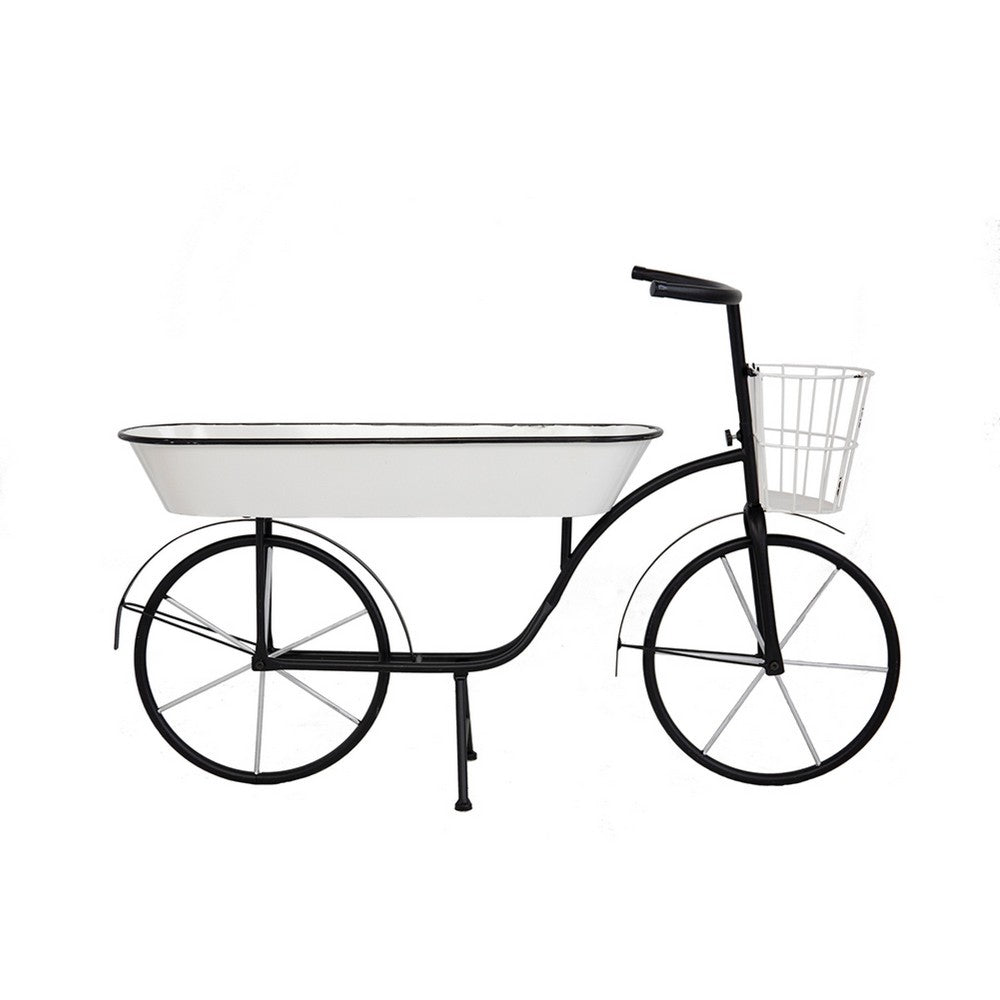 Indoor Outdoor Bicycle Plant Stand w Basket | White | 39" Black Iron