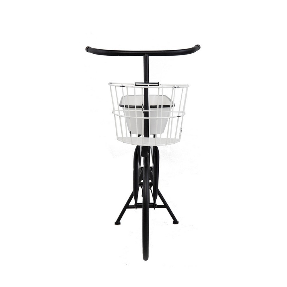 Indoor Outdoor Bicycle Plant Stand w Basket | White | 39" Black Iron