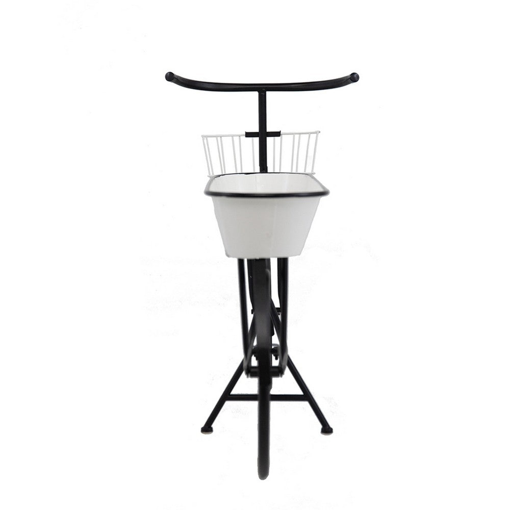 Indoor Outdoor Bicycle Plant Stand w Basket | White | 39" Black Iron