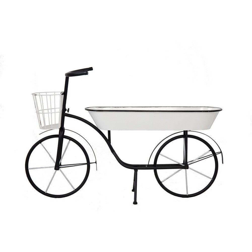Indoor Outdoor Bicycle Plant Stand w Basket | White | 39" Black Iron