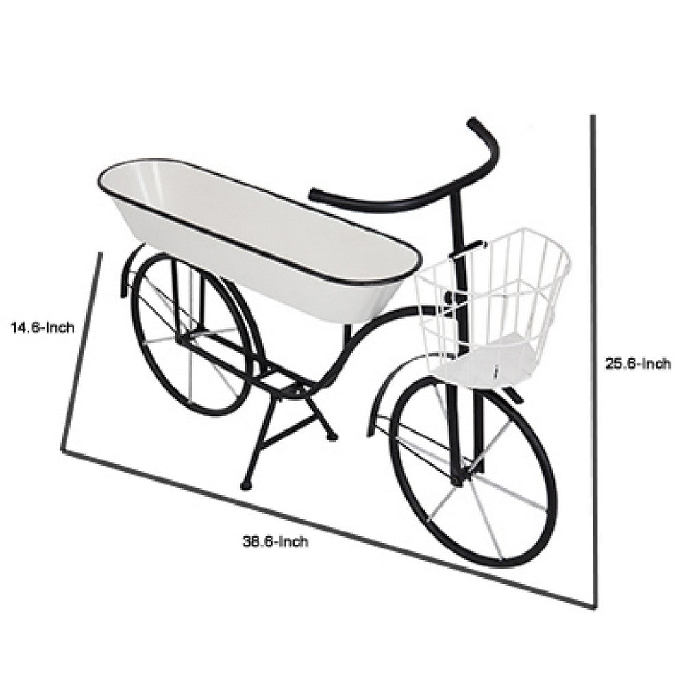 Indoor Outdoor Bicycle Plant Stand w Basket | White | 39" Black Iron