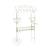 Flower Pushcart Plant Stand | 2 Baskets and Central Tray | White Iron 55"