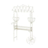 Flower Pushcart Plant Stand | 2 Baskets and Central Tray | White Iron 55"