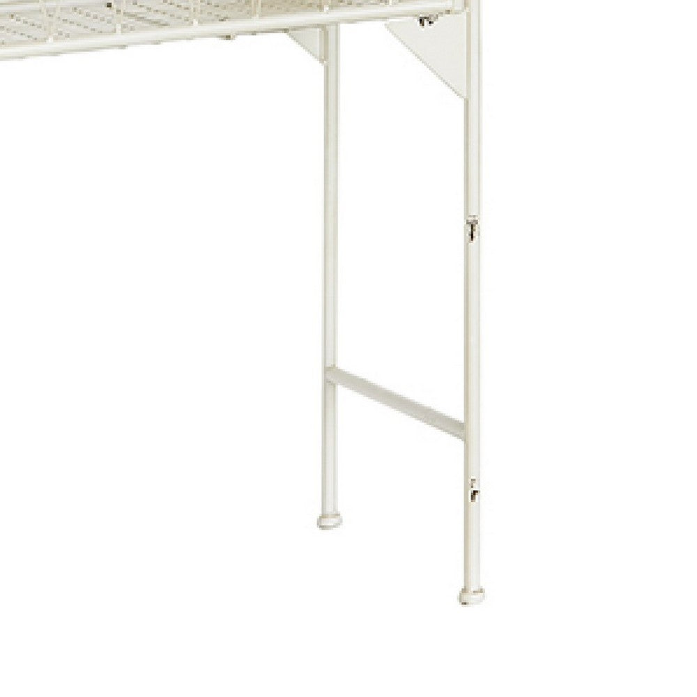 Flower Pushcart Plant Stand | 2 Baskets and Central Tray | White Iron 55"