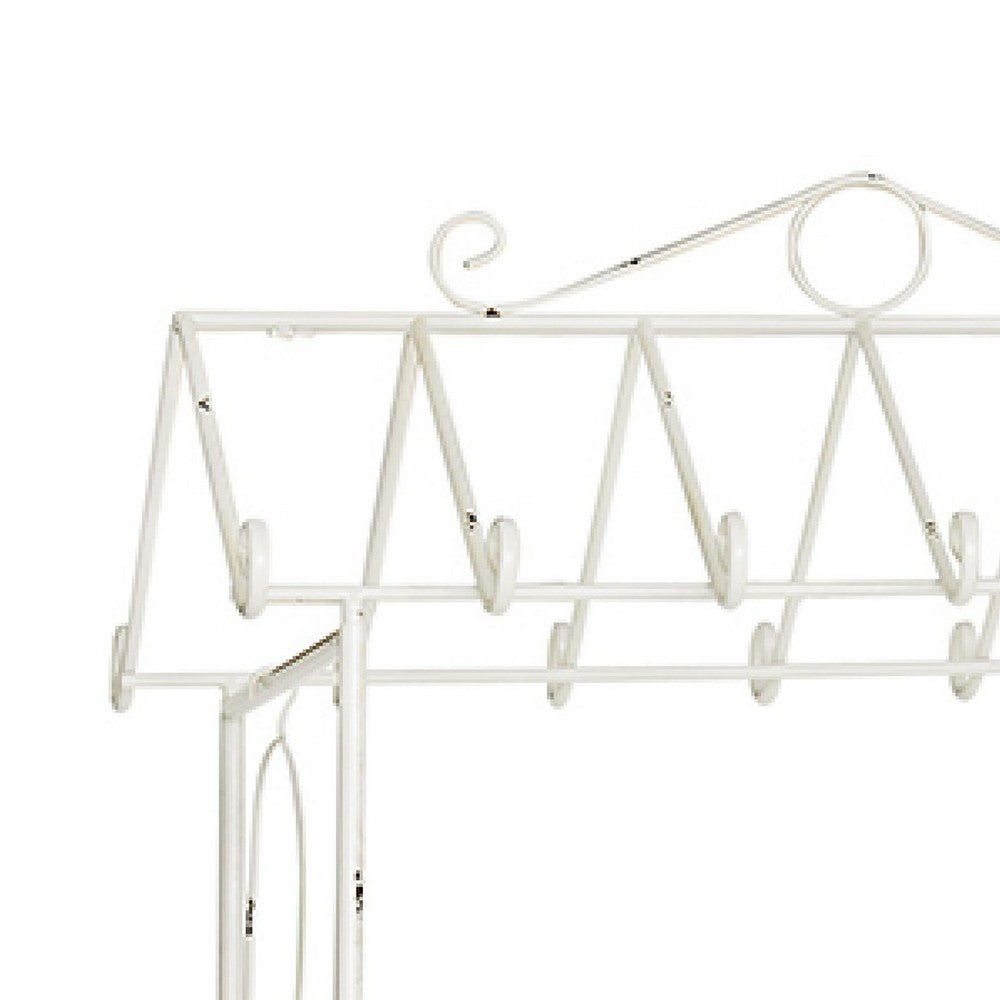 Flower Pushcart Plant Stand | 2 Baskets and Central Tray | White Iron 55"