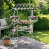 Flower Pushcart Plant Stand | 2 Baskets and Central Tray | White Iron 55"