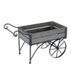 Trolley Cart Plant Stand | Vintage Style | Gray Wood | Black Metal | 24"