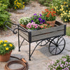 Trolley Cart Plant Stand | Vintage Style | Gray Wood | Black Metal | 24"