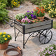 Trolley Cart Plant Stand | Vintage Style | Gray Wood | Black Metal | 24"