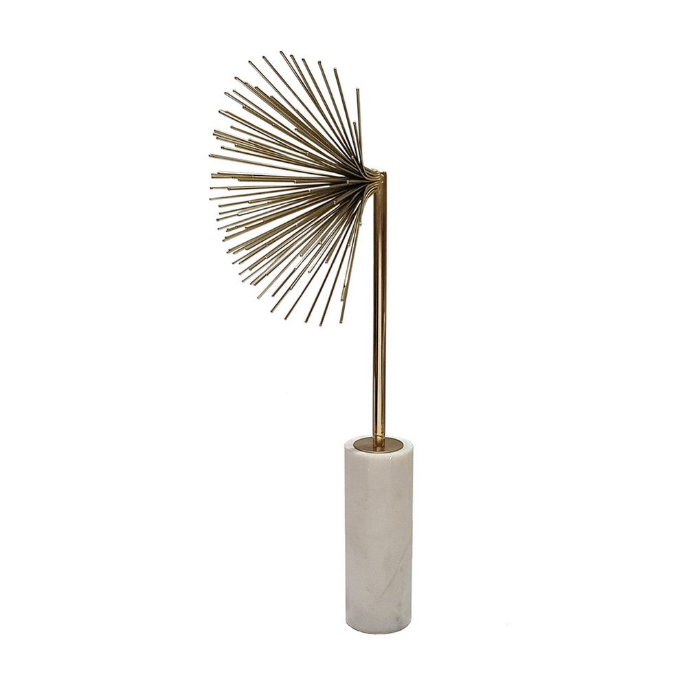 Nian Sunburst Statuary w White Marble Base | Gold Metal Spokes | 23"