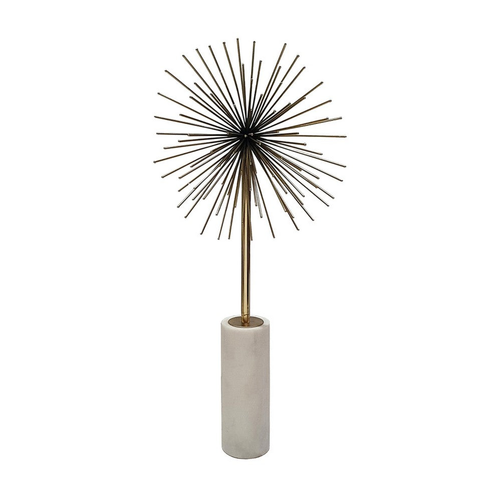 Nian Sunburst Statuary w White Marble Base | Gold Metal Spokes | 23"