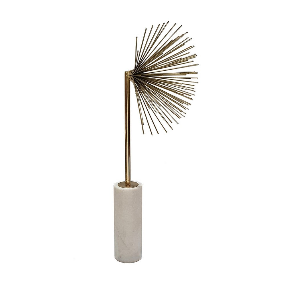 Nian Sunburst Statuary w White Marble Base | Gold Metal Spokes | 23"