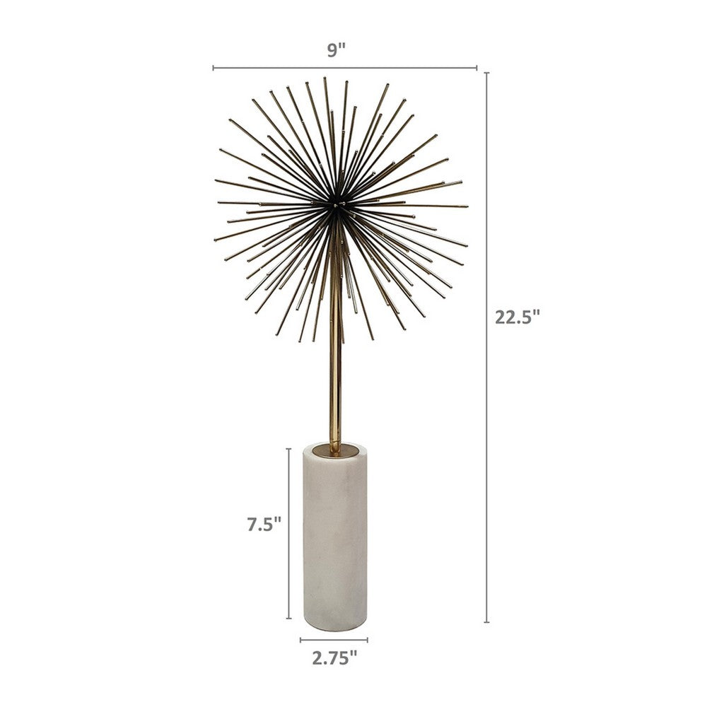 Nian Sunburst Statuary w White Marble Base | Gold Metal Spokes | 23"