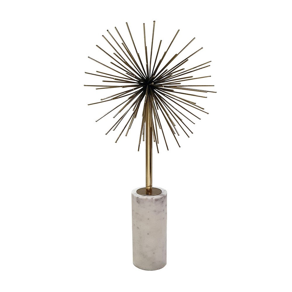 Nian Sunburst Statuary w White Marble Base | Gold Metal Spokes | 18"