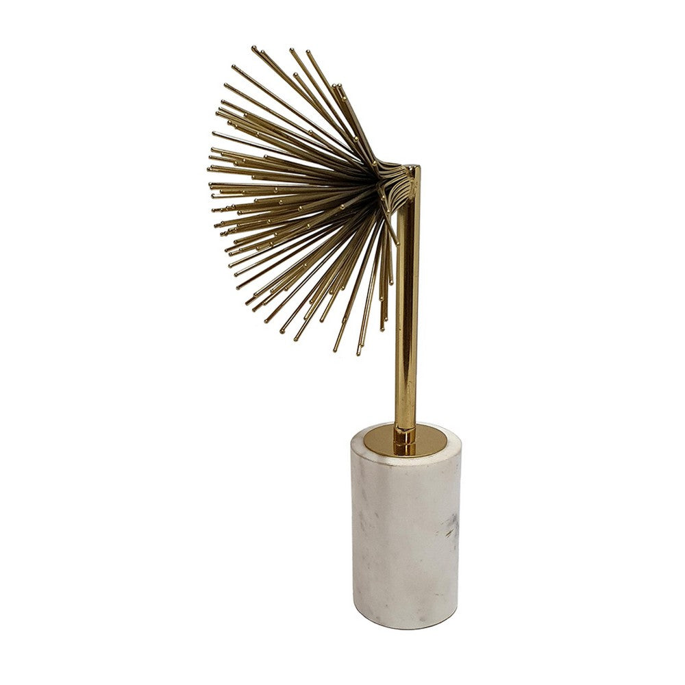 Nian Sunburst Statuary w White Marble Base | Gold Metal Spokes | 14"