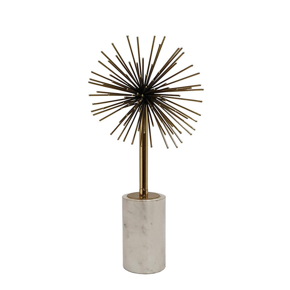 Nian Sunburst Statuary w White Marble Base | Gold Metal Spokes | 14"