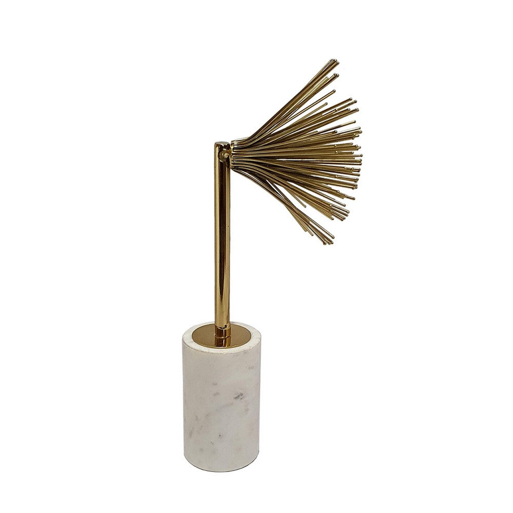 Nian Sunburst Statuary w White Marble Base | Gold Metal Spokes | 14"