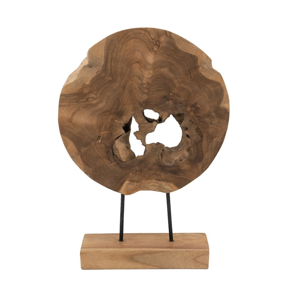Upin Organic Art Sculpture on Base | Brown Wood Black Metal | 18"