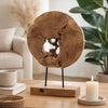 Upin Organic Art Sculpture on Base | Brown Wood Black Metal | 18"