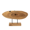 Upin Abstract Oval Sculpture on Base | Brown Wood Black Metal | 16"