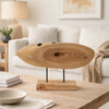 Upin Abstract Oval Sculpture on Base | Brown Wood Black Metal | 16"