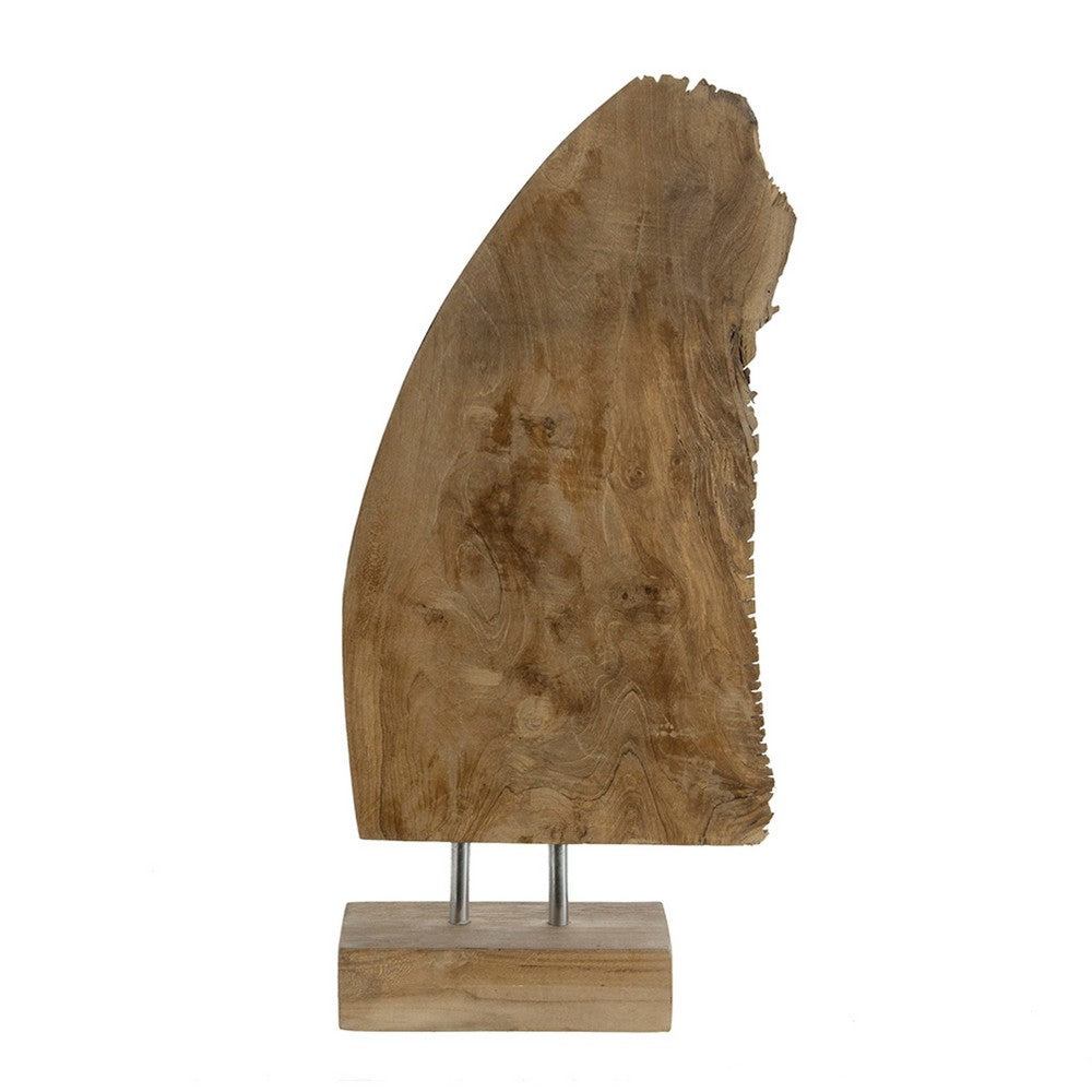 Upin Abstract Wing Sculpture on Base | Brown Wood | Black Metal | 16"